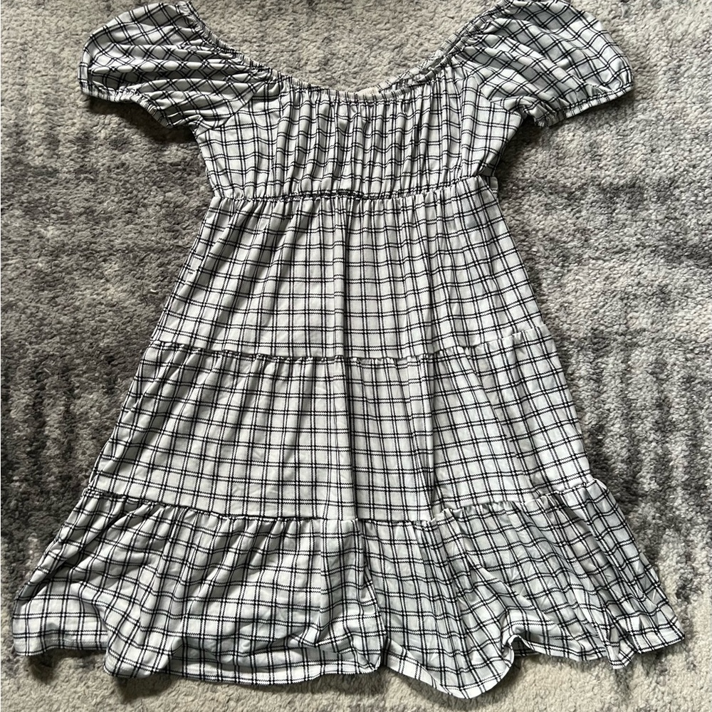 Black & White Plaid Tiered Dress